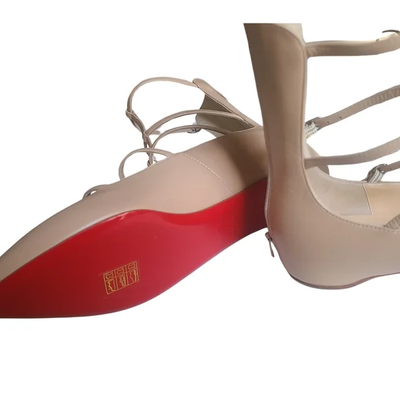 CHRISTIAN LOUBOUTIN 🏷️NWT "Toerless Muse" Nude Leather Gladiator Caged Flat 38 - Picture 4 of 10